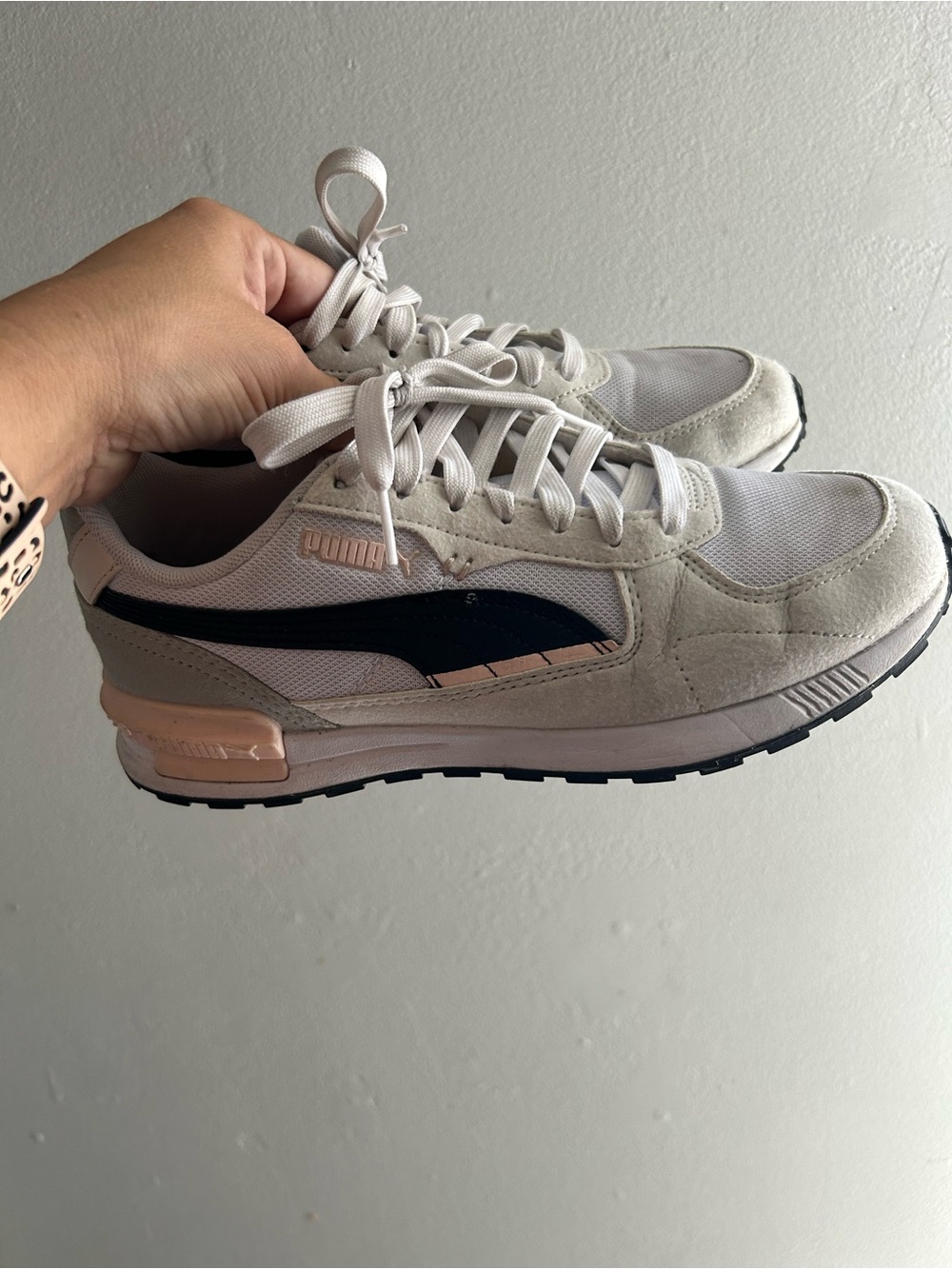 Puma White Sneakers with Black and Blush Accents